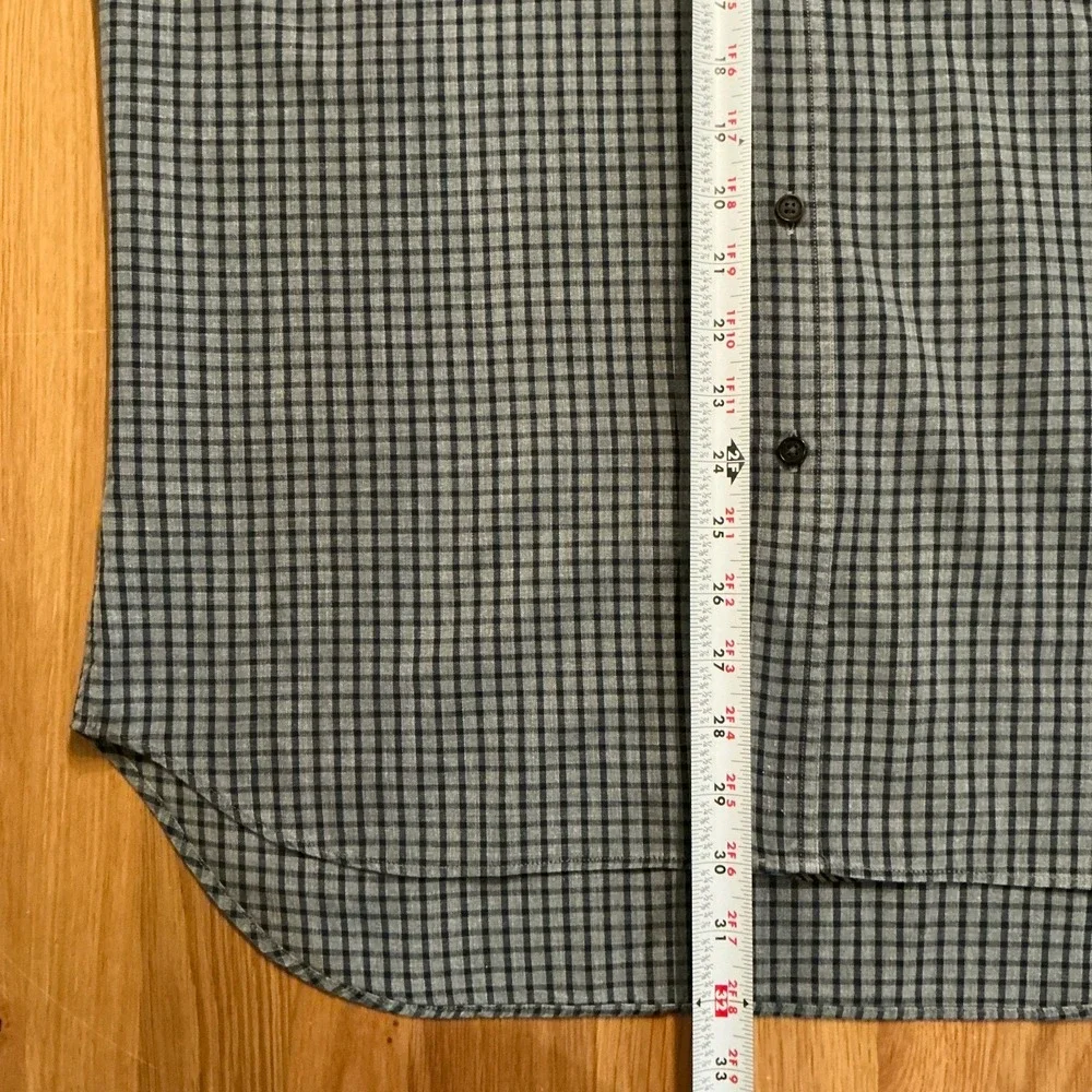 Billy Reid Medium Gray Black Micro Check Shirt‎ Made in Italy Standard Fit
